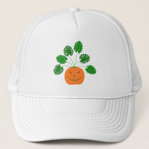 Halloween Monstera Plant in Pumpkin Trucker Hat
