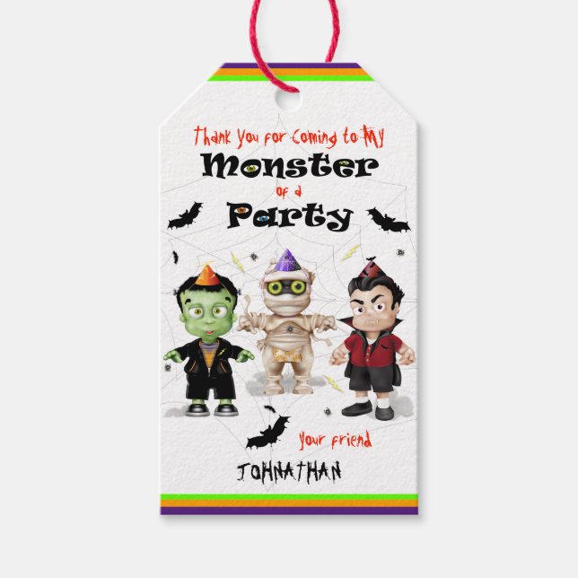 Halloween Monsters Birthday Party Gift Tags (Front)