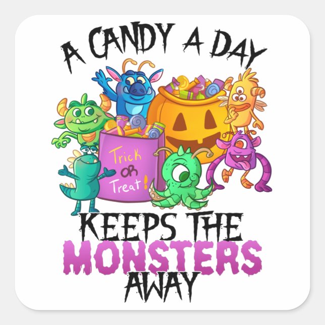 Halloween Monsters Candy Cute A Candy A Day Kids Square Sticker (Front)