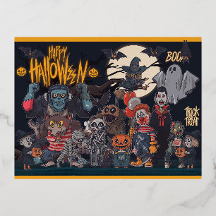 Halloween Monsters  Foil Holiday Postcard
