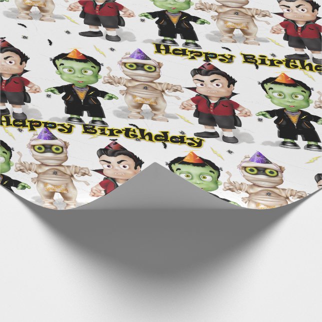 Halloween Monsters Kids Birthday Wrapping Paper (Corner)