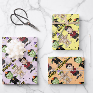 Halloween Monsters Kids Birthday Wrapping Paper Sheet