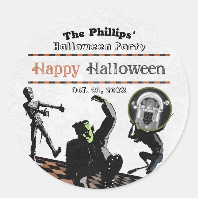 Halloween Monsters Monster Bash Costume Party Classic Round Sticker (Front)
