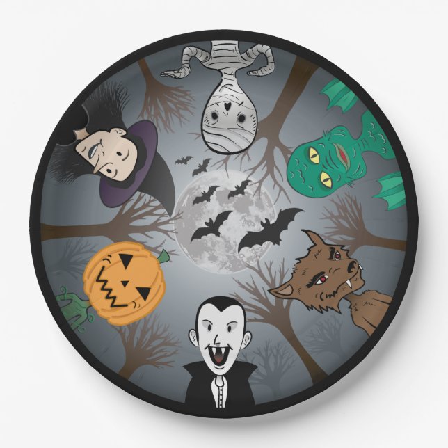 Halloween Monsters Paper Plate (Front)