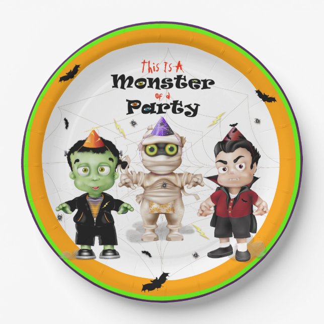 Halloween Monsters Party Paper Plate (Front)