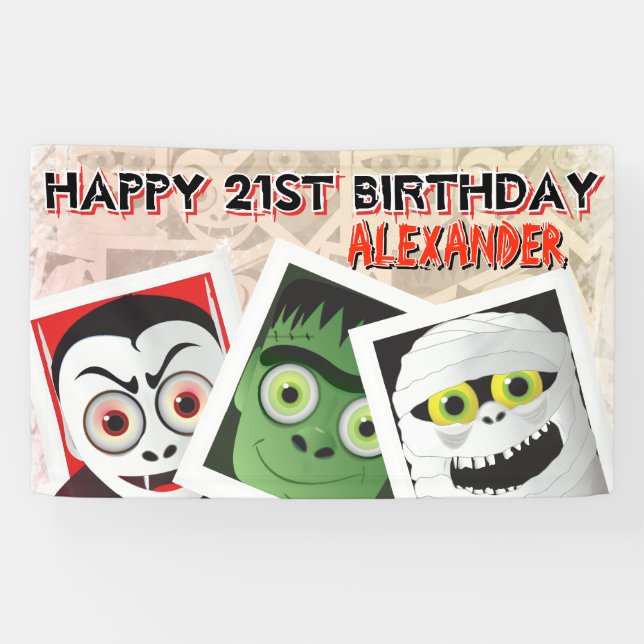 Halloween Monsters Photos Birthday Shout-out Banner (Horizontal)