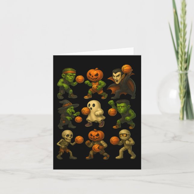 Halloween Monsters Playing Sketll Funny Costume  Card (Front)