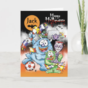Halloween Monsters, with soccer ball Card
