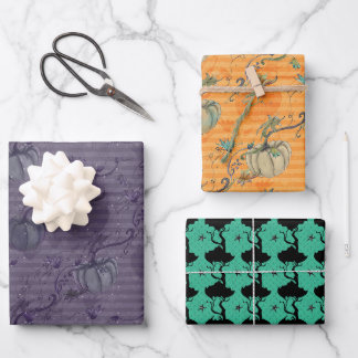 Halloween mood purple orange and turquoise wrapping paper sheet