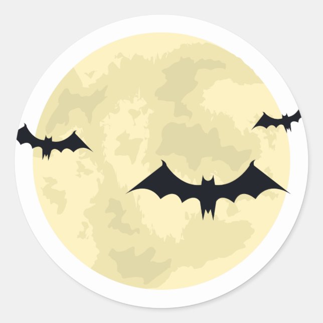 Halloween moon and bats classic round sticker (Front)