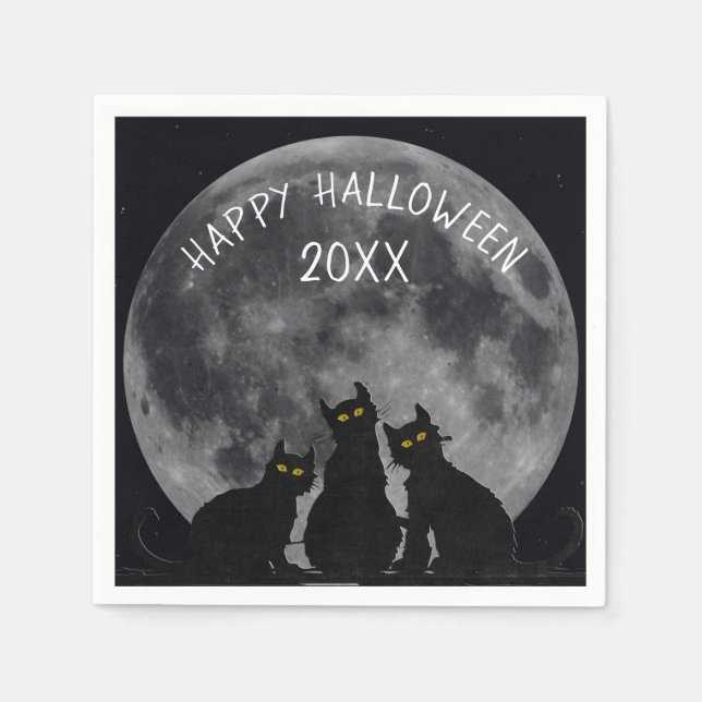 Halloween moon and black cat silhouettes napkin (Front)