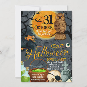 halloween moon and owl party invitation