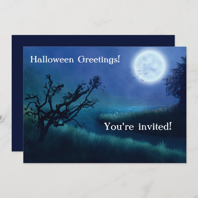 Halloween Moon at Night in Shades of Blue & Green (Front/Back)