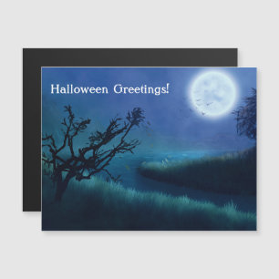 Halloween Moon at Night in Shades of Blue & Green