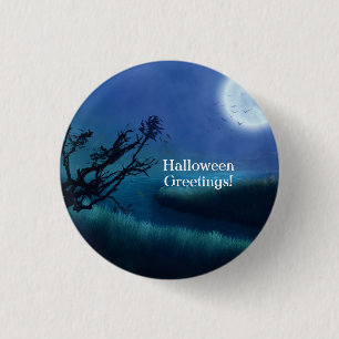 Halloween Moon at Night in Shades of Blue & Green 3 Cm Round Badge