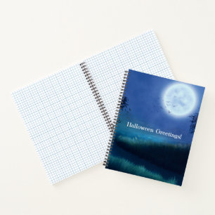 Halloween Moon at Night in Shades of Blue & Green Notebook