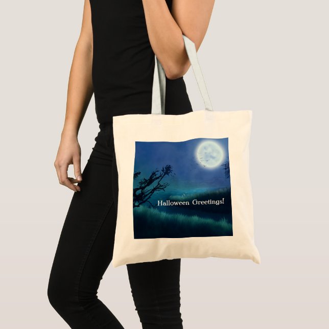 Halloween Moon at Night in Shades of Blue & Green Tote Bag (Front (Product))
