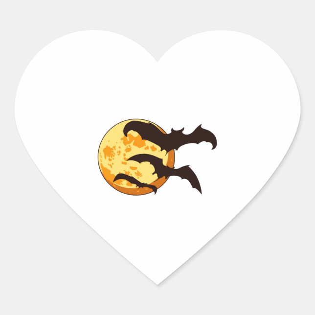 Halloween Moon & Bats Heart Sticker (Front)
