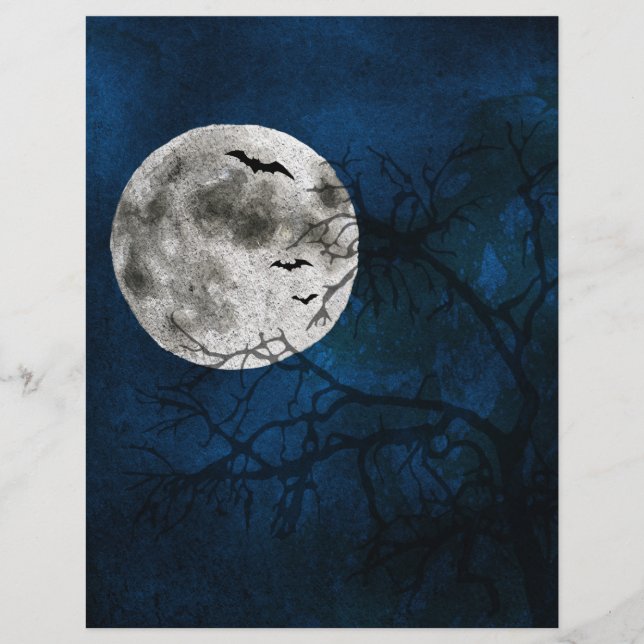 Halloween Moon & Bats Scrapbook Paper (Front)