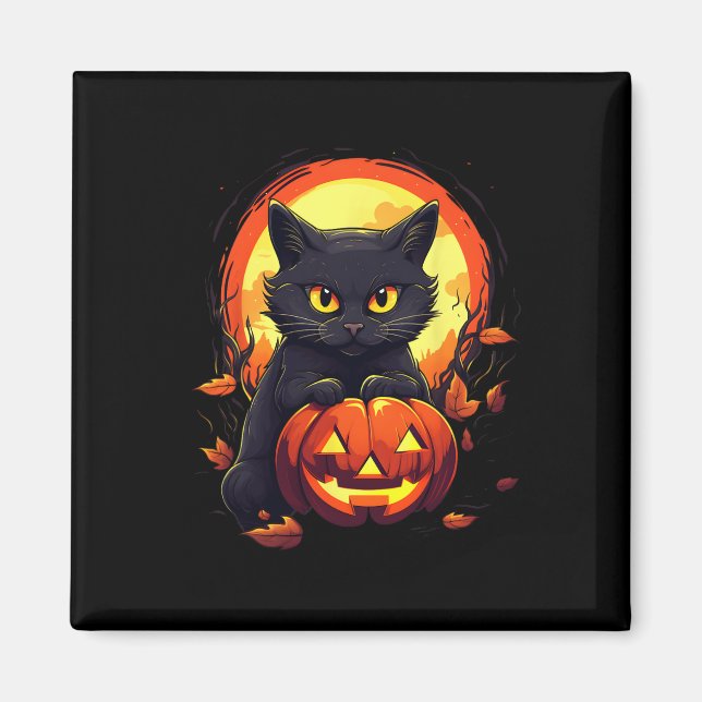Halloween Moon Black Cat and Pumpkin For Men Women Magnet (Front)
