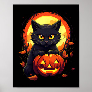 Halloween Moon Black Cat and Pumpkin For Men Women Poster