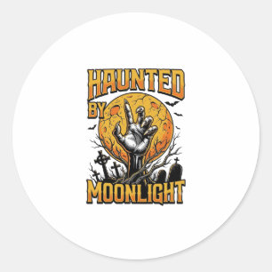 Halloween Moon Graveyard Vintage Engraving Shirt_1 Classic Round Sticker