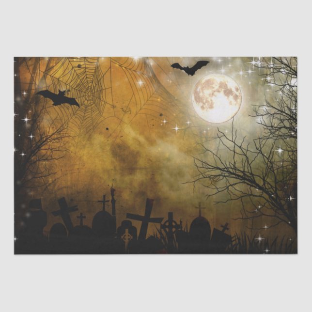 Halloween Moon Haunted Graveyard Tissue Paper (Front)