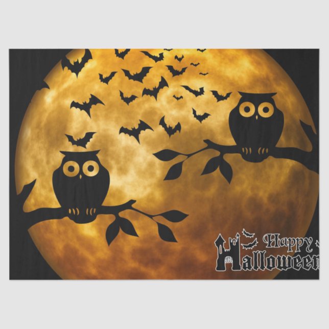 Halloween Moon Owls Night Decoupage Tissue Paper (Front)