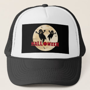 Halloween Moon Silhouette Ghosts Bats Trucker Hat