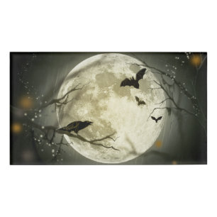 Halloween Moon Spooky Crows Name Tag