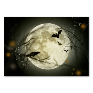 Halloween Moon Spooky Crows Table Number