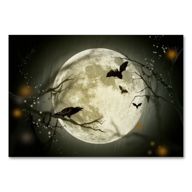 Halloween Moon Spooky Crows Table Number (Front)