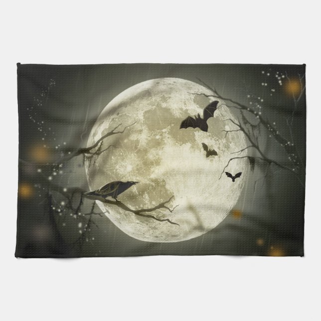 Halloween Moon Spooky Crows Tea Towel (Horizontal)