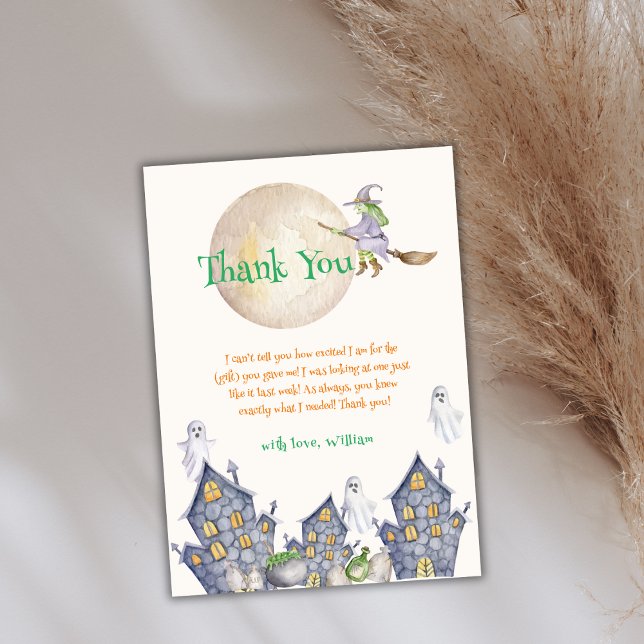Halloween Moon Witch House Baby Shower  Thank You Card (Halloween Moon Witch House Baby Shower Thank You Card)