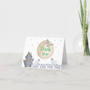 Halloween Moon Witch Spooky House Baby Shower  Thank You Card
