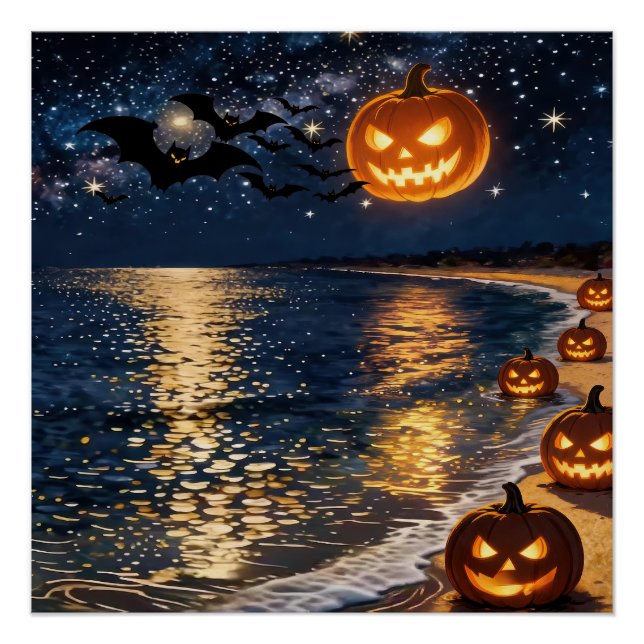 Halloween Moonlight Beach Poster (Front)