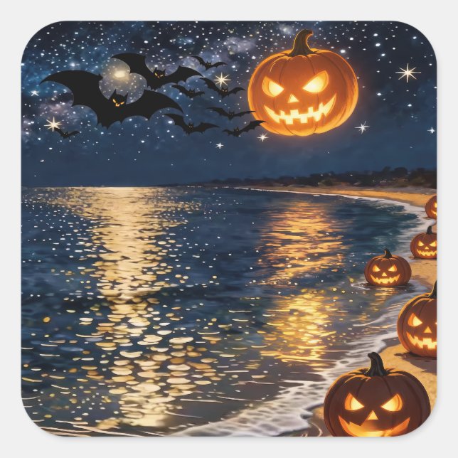 Halloween Moonlight Beach Square Sticker (Front)