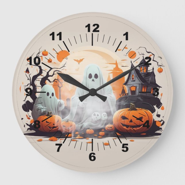 Halloween Moonlight Haunted House Large Clock (Front)