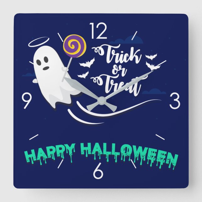 Halloween Moonlight Haunted House Square Wall Cloc Clock (Front)