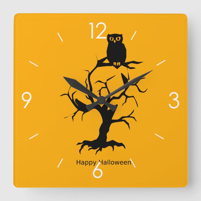 Halloween Moonlight Haunted House Square Wall Cloc Clock (Front)
