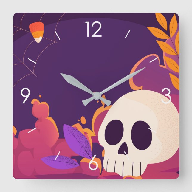 Halloween Moonlight Haunted House Square Wall Cloc Clock (Front)