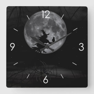 Halloween Moonlight Haunted House Square Wall Cloc Clock