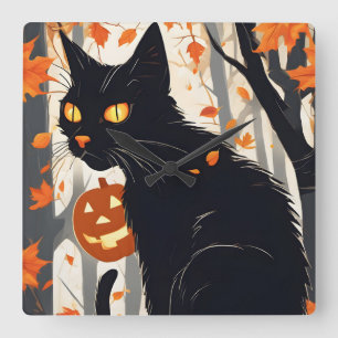 Halloween Moonlight Haunted House Square Wall Clock