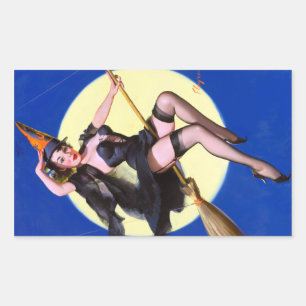 Halloween Moonlight Ride Pin Up Rectangular Sticker