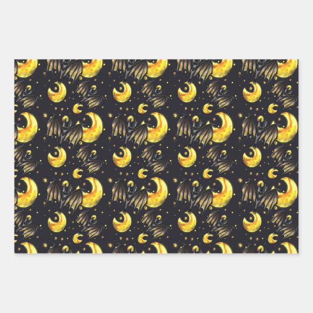 Halloween Moonlit Bats Wrapping Paper Set (Front)