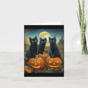 Halloween Moonlit Pumpkin Patch Black Cats Card