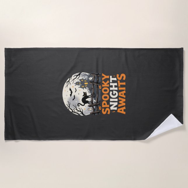 Halloween Moonlit Spooky Night Beach Towel (Front)