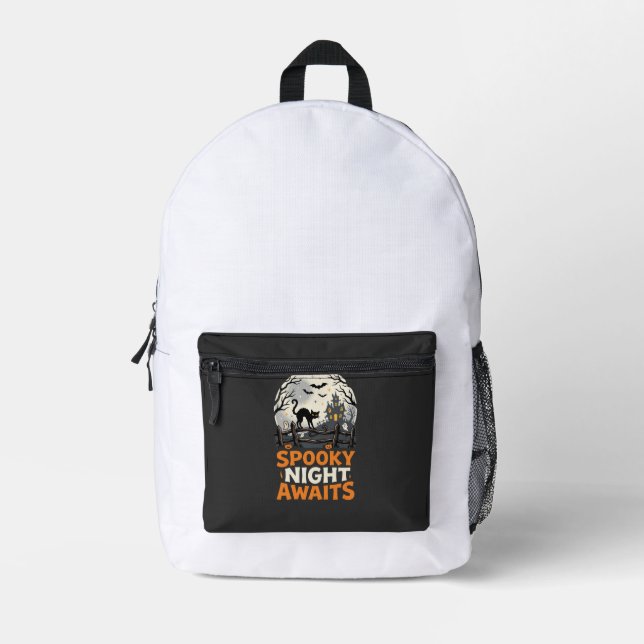 Halloween Moonlit Spooky Night Printed Backpack (Front)