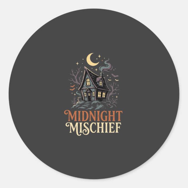 Halloween Moonlit Witch Cottage Classic Round Sticker (Front)