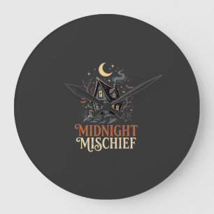 Halloween Moonlit Witch Cottage Large Clock